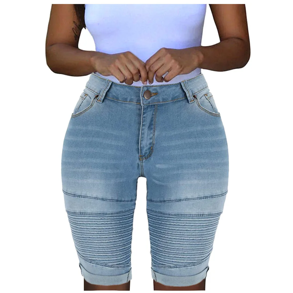 

Women Elastic Destroyed Hole Knee Length Jeans Denim Ripped Leggings 5 Style Vintage High Waist Pants Vaqueros Mujer 2020