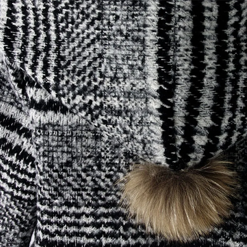 

Plus Size Women's Coat Parkas New Winter Loose Wool Jacket Plaid Hooded Woolen Coat Thick Padded Overcoat LH1145