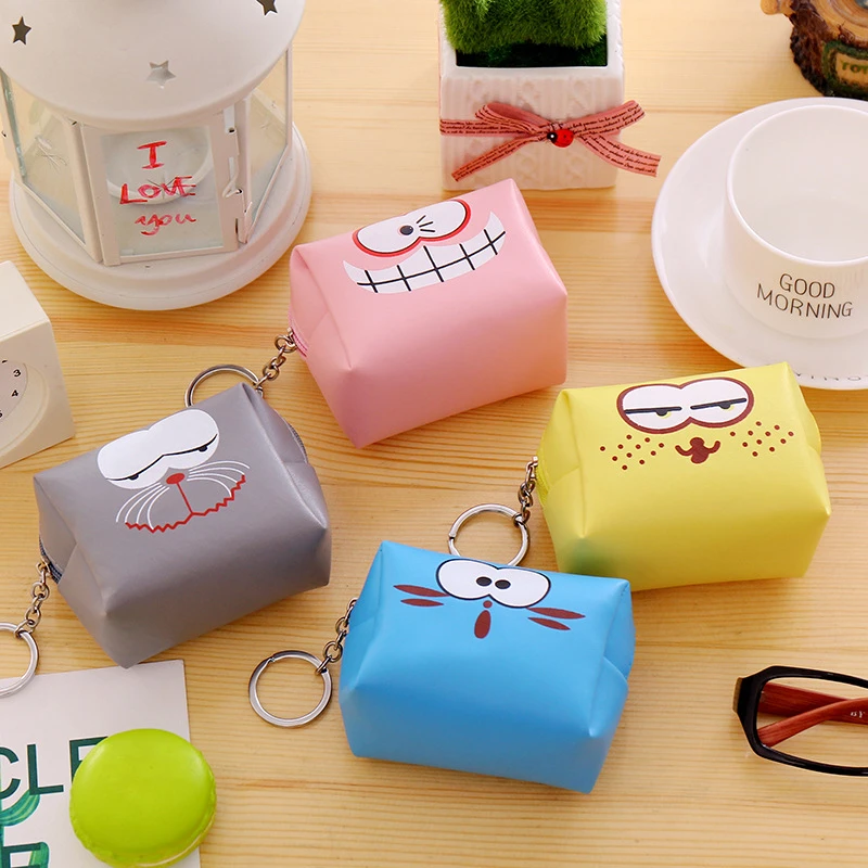 

DL Korean creative cartoon wallet funny expression box leather coin bag student Mini hand lady bag Stationery office supplies