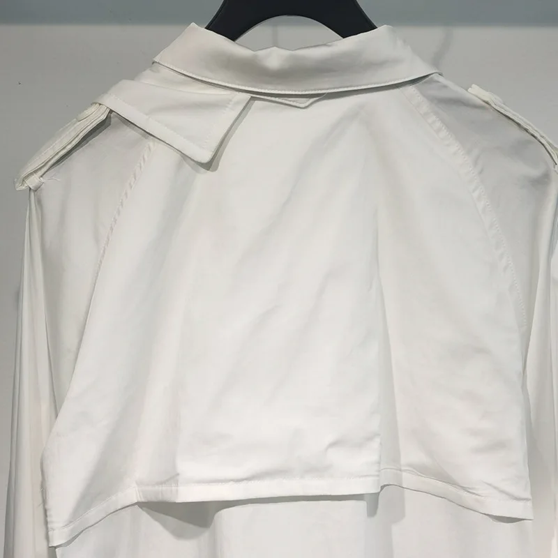 

2021 Spring New Patchwork Long-Sleeved Fake Two-Piece Single-Breasted White Shirt for Women Fashion Blouses