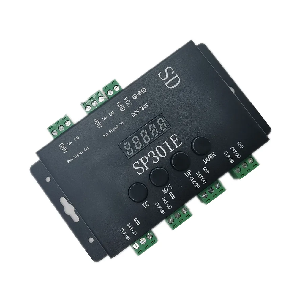 

SP301E Programmable LED Controller Syn Signal out And In For WS2811 WS2813 WS2812B SK6812 APA102 Pixel LED Strip Light DC5-24V