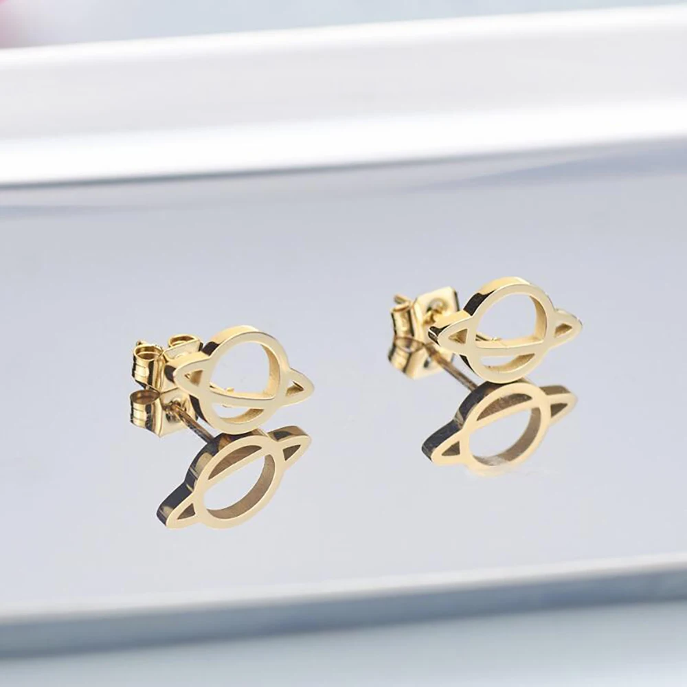 Серьги-гвоздики из нержавеющей стали изящное золото космос Вселенная Сатурн