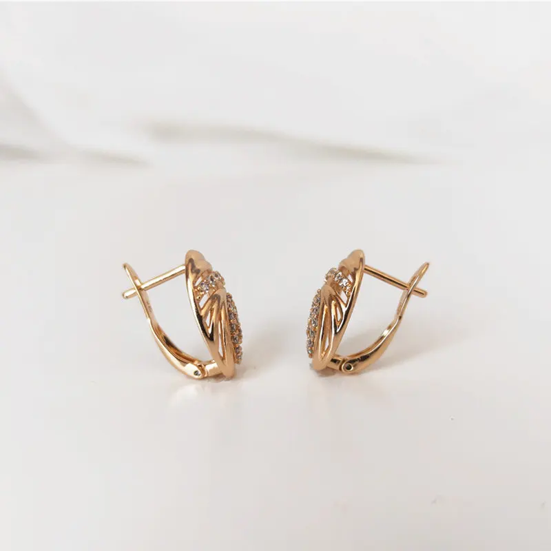 Серьги Серебро Цвет 585 розового золота с цирконием инкрустированные Свадебные