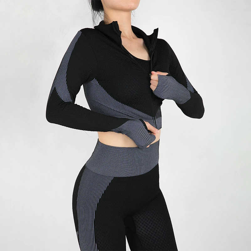 

MIOFAR Fitness 2 Piece Suit Sets Seamless Long Sleeve Crop Tops Pant Sets Sport Women Gym Body Elastic Stretchy Women's Clothing