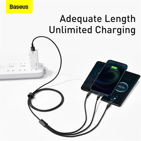 Baseus 3 в 1 USB Type C кабель для iPhone 12 Pro Max Micro USB Android мобильный телефон кабель для Samsung Xiammi USBC провод для передачи данных Шнур