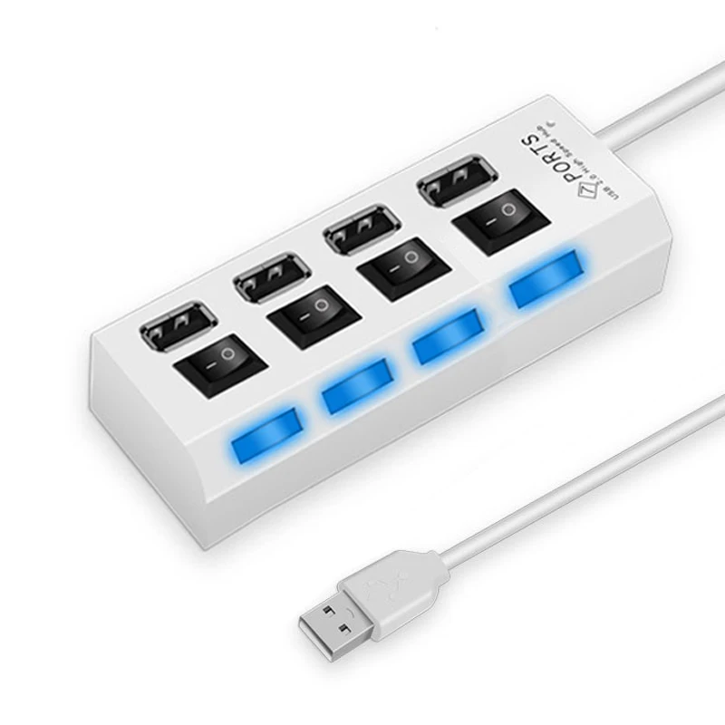 

USB Hub Adapter 2.0 Multi USB Port 4 Ports Hub USB High Speed Hab With on/off Switch USB Splitter For PC Computer Accessories