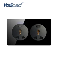 wallpad double eu uk us universal electric wall socket 2x 2 1a usb charge port 146 size power outlet black tempered glass panel
