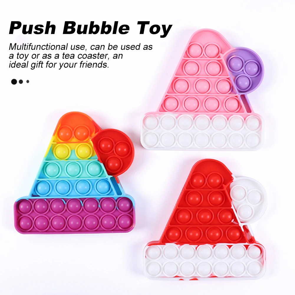 Rainbow Christmas Hat Push Bubble Squeeze Fidget Toy Anti-Stress Autism Reliever Stress Simple Game Children Kids Christmas Gift