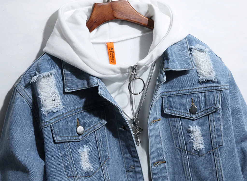

Men'S Denim Jacket Street Hip Hop Hoodie Men'S Jackets Casual Loose Coat New Fashion Slim Printed Coat