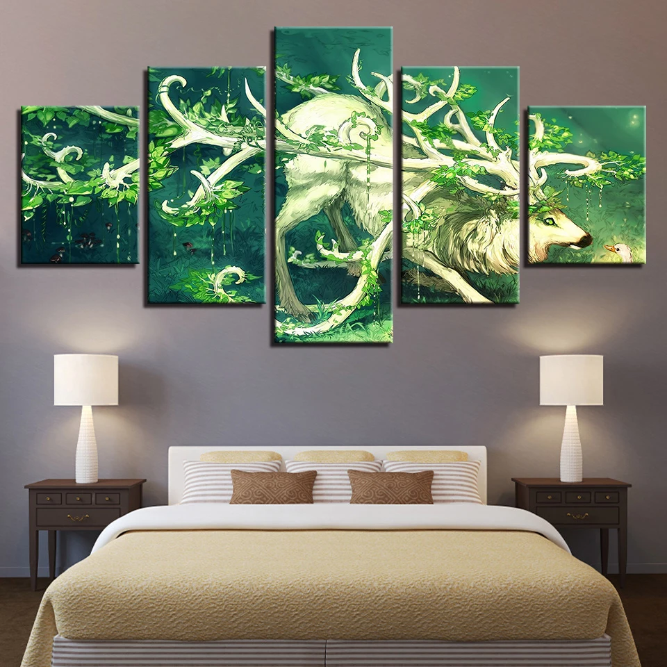 Картина на холсте HD для гостиной Настенный декор 5 предметов лидер зеленая голова