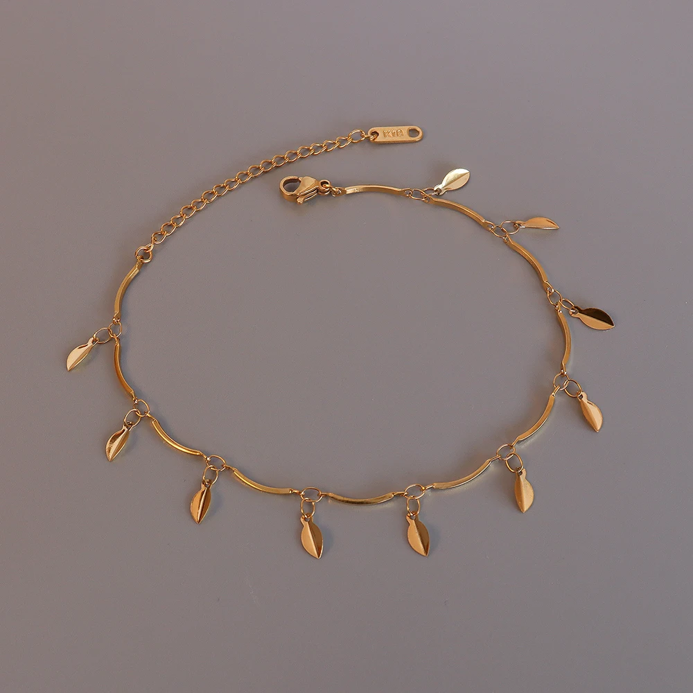 

2021 New Stainless Steel Jewelry Leaf Anklet Fashion Pendant Beach Anklet Decorations BSS112