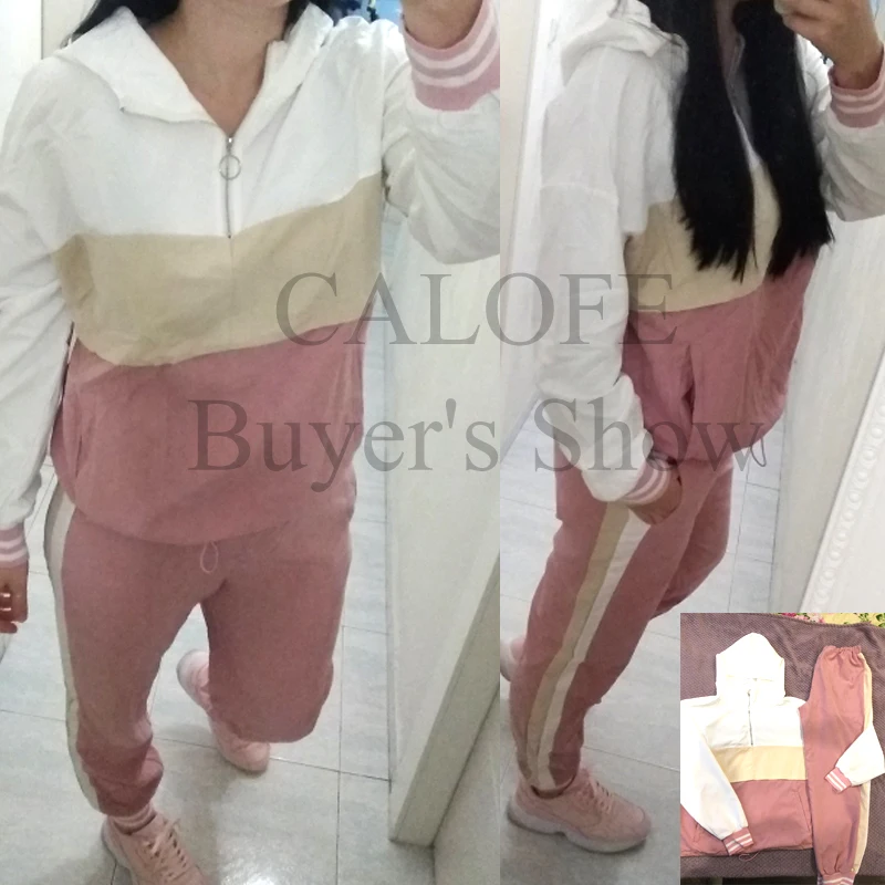 

Women 2 Pcs Running Set 2020 Spring Striped Hooded Tracksuit Workout Clothes Casual Loose Sweatshirts Joggers Suits Sportswear