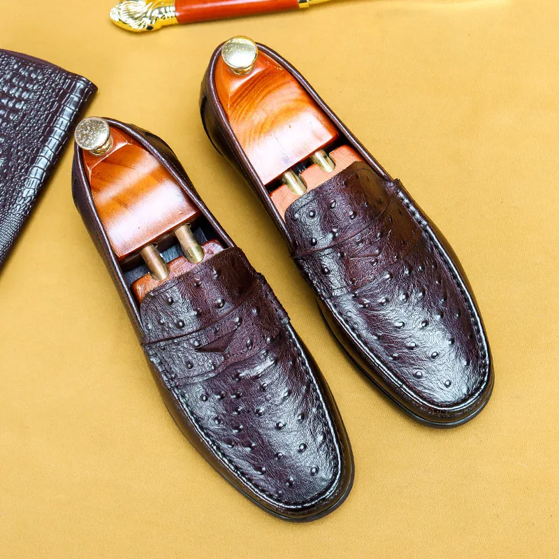 Great2020 мягкая повседневная мужская обувь из натуральной кожи с принтом страуса |