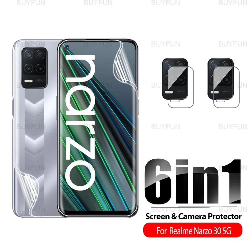

6in1 Hydrogel Film For Realme Narzo 30 5G Front Back Safety Soft Film On For Realme Realmy Realmi Narzo 30 5g 6.5'' Camera Film