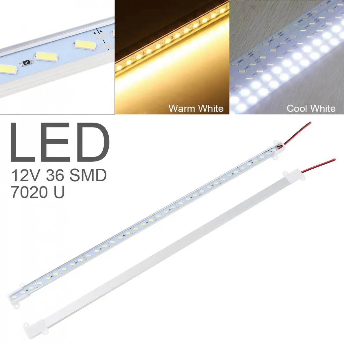 

LED Rigid Strip Light 50cm 12V 36 SMD 7020 U Shape Warm Cool White Aluminum Alloy Shell Cabinet Kitchen Lamp Bar
