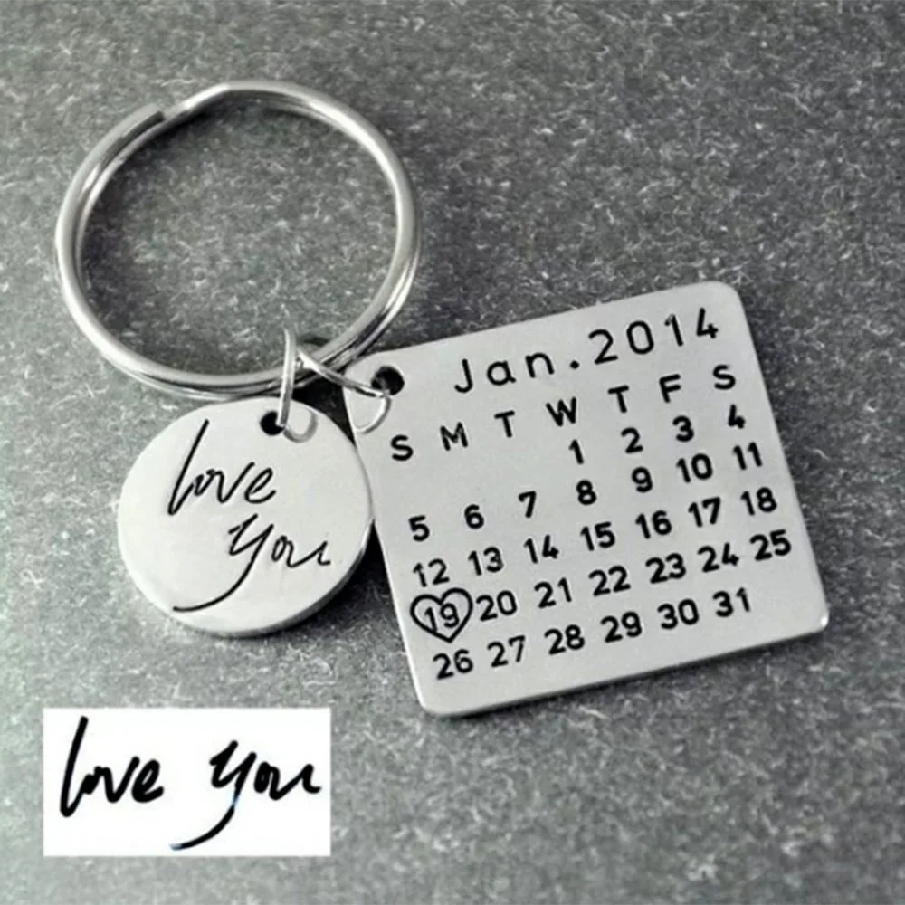 Персонализированный Календарь брелок из нержавеющей стали на заказ ручной штамп