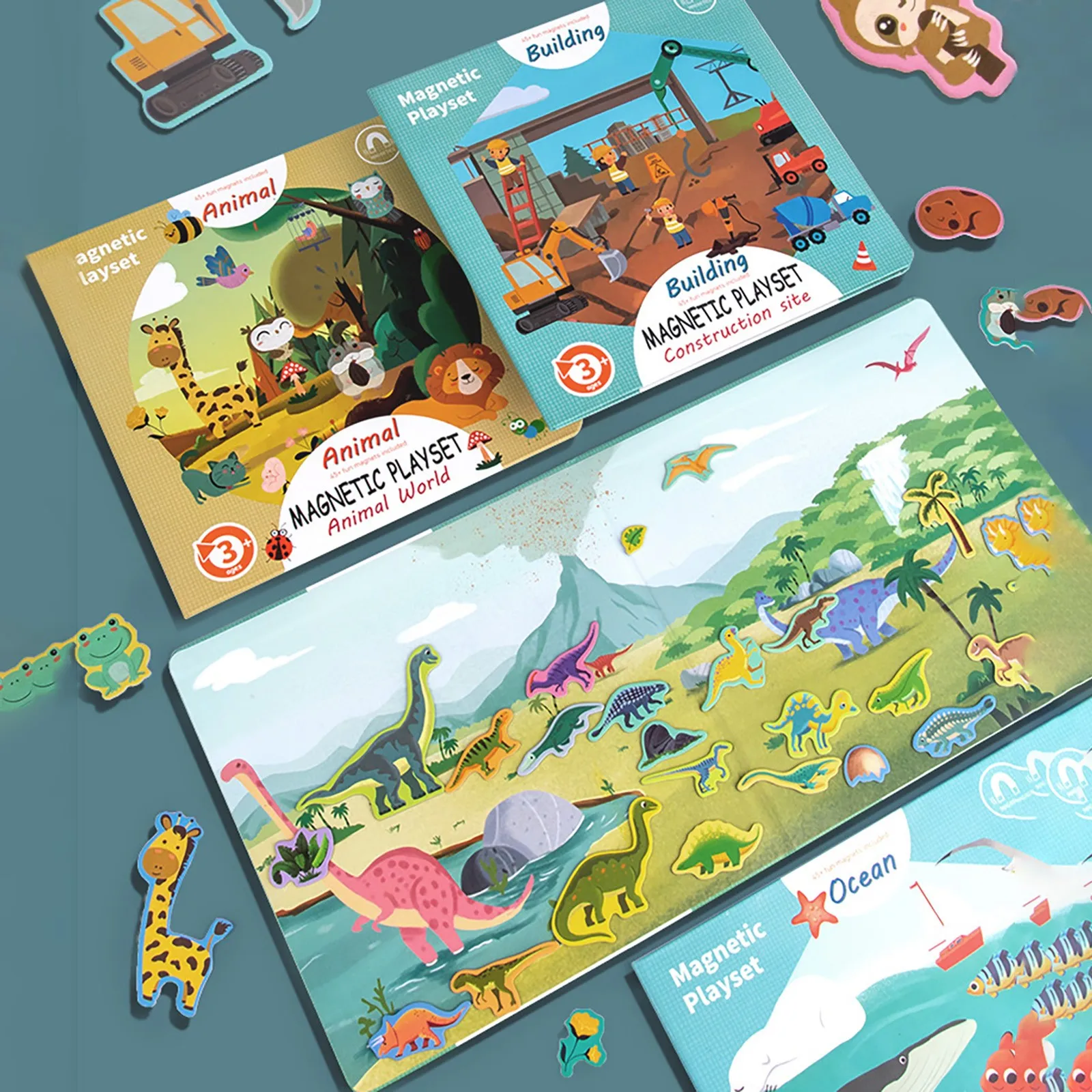 

educational toys Magnetic Puzzles For Kids Booktype Scene Puzzle Educational Animal Traffic Dinosaur Magnetic Puzzle Toy Gift