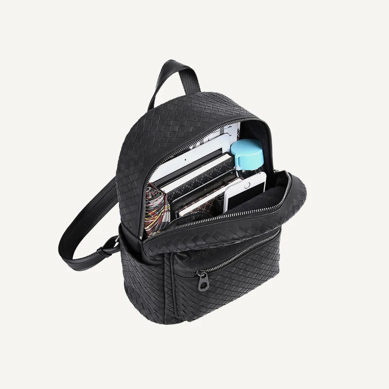 

Women Cowhide Genuine Leather Backpack Handmade Knitting Simple Durable Bag Luxury Women Bags Designer