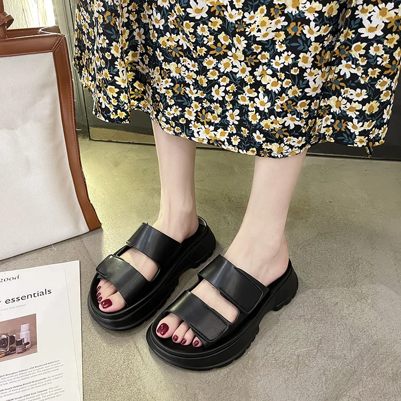 

Sneaker Shoes Slippers Soft Slides Med Slipers Women Fashion Platform Comfort 2021 Luxury Flat PU Rubber Casual Hook & Loop