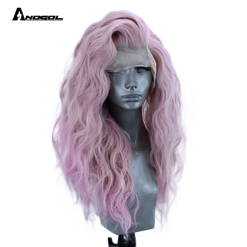 Anogol красный высокая температура волокна длинные воды волна розовый белый волос
