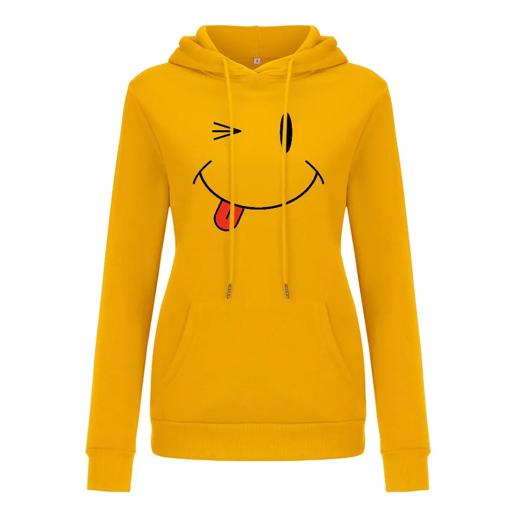 Женская мода с принтом лица длинными рукавами круглым вырезом капюшоном