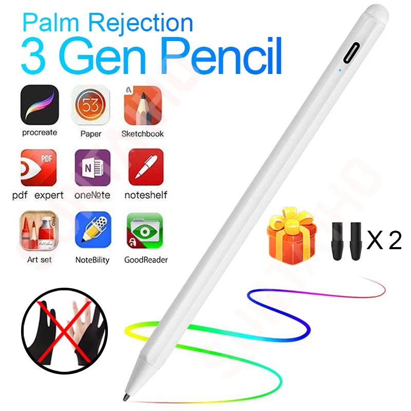 

For iPad Pencil With Palm Rejection For Apple Pencil 2 Stylus Pen For Pro 11 12.9 2018 Air 3 10.5 Mini 5 2019 7th Gen for ì• í”ŒíŽœìŠ¬