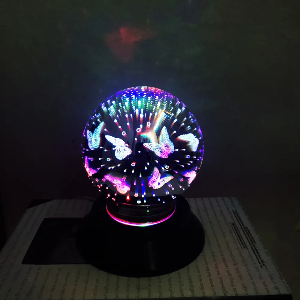 3D вращающийся волшебный метеоритный светильник стеклянный чехол цветной Ночной