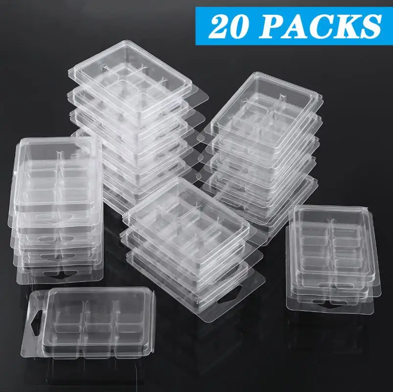 20pcs Clear Plastic Wax Melt Box 2.4 Oz 6 Cell Clamshell Wax