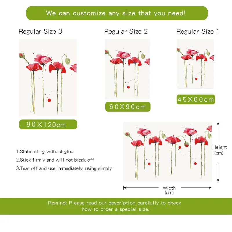 Красный цветок Поппи витражная пленка клейкая цветы наклейки на окна стекло для