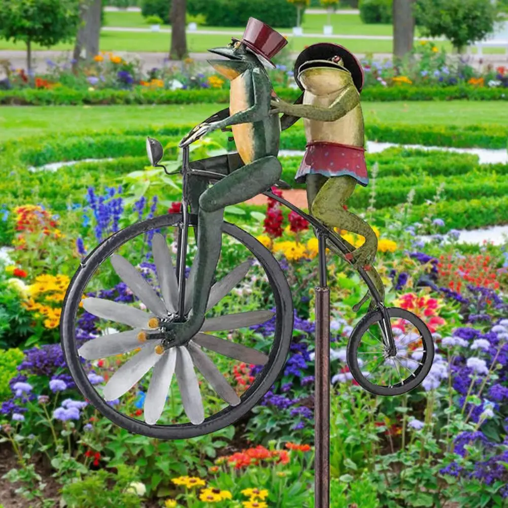 

Frog Vintage Bicycle Wind Spinner Metal Stake Riding Motorcycle Windmill Decor Craft For Yard And Garden Figurines Decoration Ne