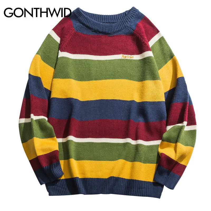 GONTHWID Rianbow/вязаные свитера в полоску с цветным блоком стиле пэчворк уличная мода