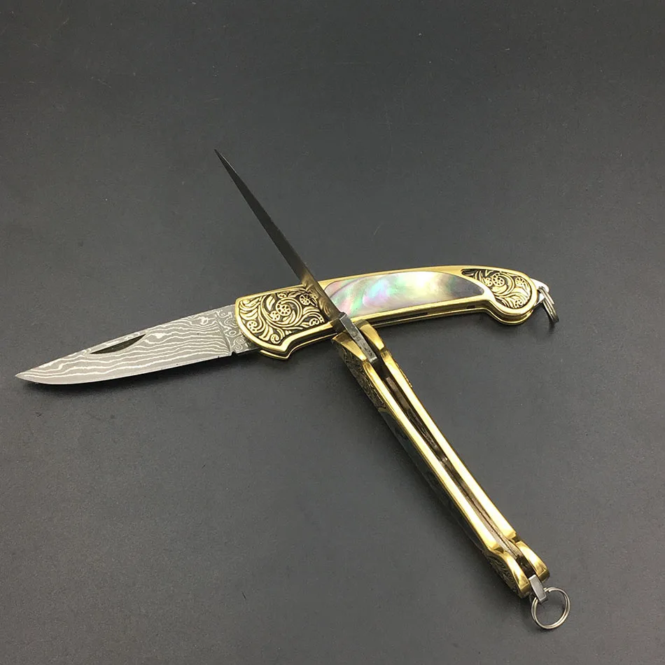 Карманный складной нож из дамасской стали ручной работы Походный для