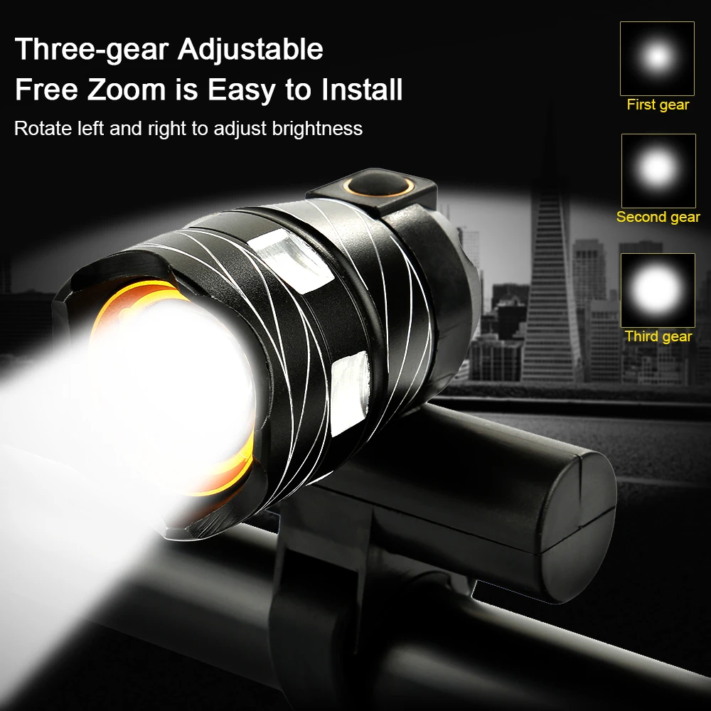 Светодиодный передний фонарь T6 для велосипеда зарядка через USB уличсветильник