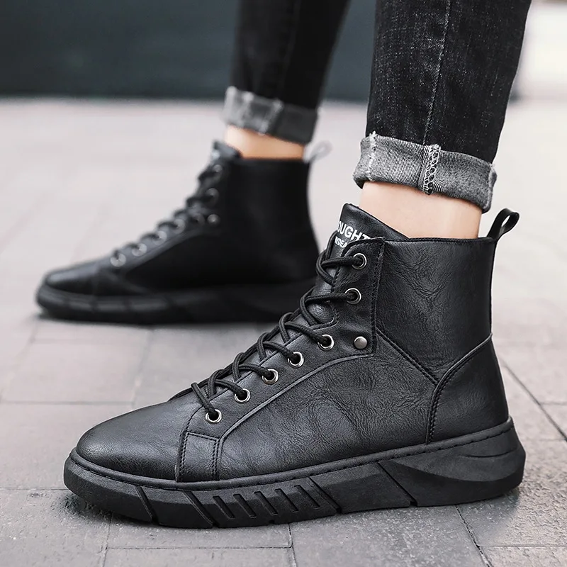 

Winter Men Lace-up Motorcycle Boots Dress Casual Comfort Chelsea Boot Zapatos Men Shoes Ankle Brogue Boots Black Platform Boots
