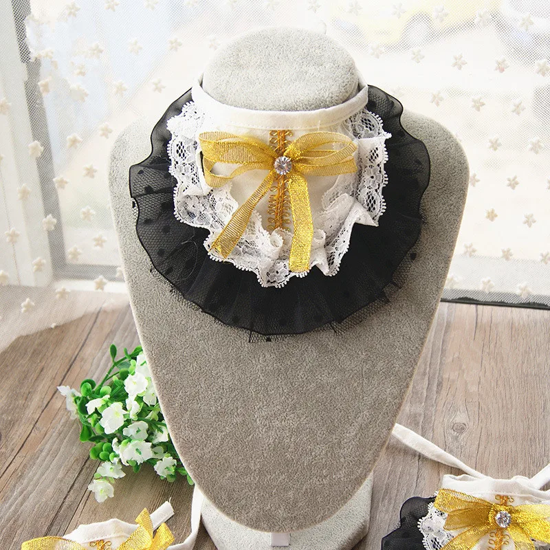 Регулируемый черный кружевной шейный платок для домашних животных шарф кошка