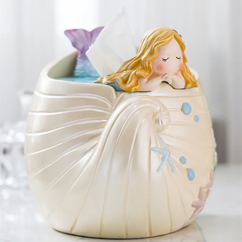 

European Cute Cartoon Mermaid Napkin Holder Living Room Tissue Box Roll Paper Holder Towel Rack Home Decoration R3173