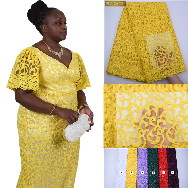 SJD кружево с блестками нигерийские сетчатые кружевные ткани молочный шелк ткань