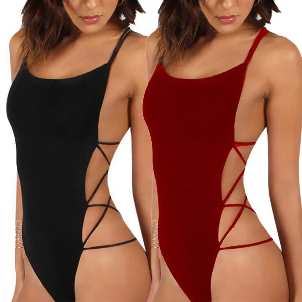 

Sexy Strappy Backless Women Solid Color Monokini One-piece Swimwear Bodysuit Perfect for tropical vacations summer beach pool