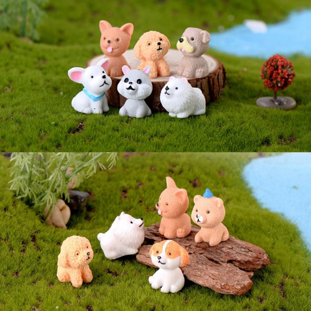 Mini Cute Dog Fairy Garden Figurines Miniature Cake Decor Resin Crafts Ornament Gnomes Moss Terrariums Decoration | Дом и сад