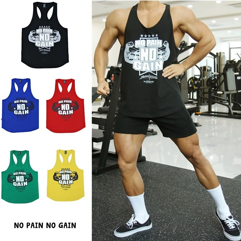 

European And American Summer Sleeveless T-Shirt Men's Running Training Suit I-Shaped Fitness Vest Cotton Stretch Bottoming Shirt