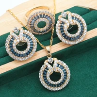 new arrivals gold color jewelry sets for women white blue black crystal earrings necklace pendant ring christmas gift 3pcs
