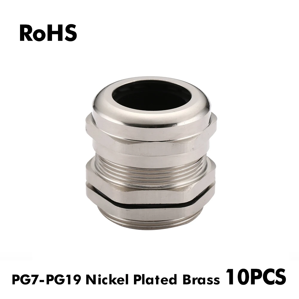 

PG9 Cable Gland IP68 Waterproof Connector Diameter 3-6.5mm Nickel-plated Brass Wire Glands 10 Pcs