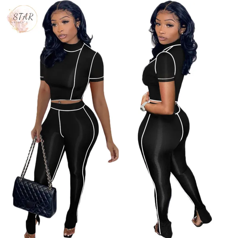 

Комплект из двух предметов для женщин, однотонный облегающий топ и брюки, костюм для бега, спортивный костюм, Клубная одежда, Прямая поставк...