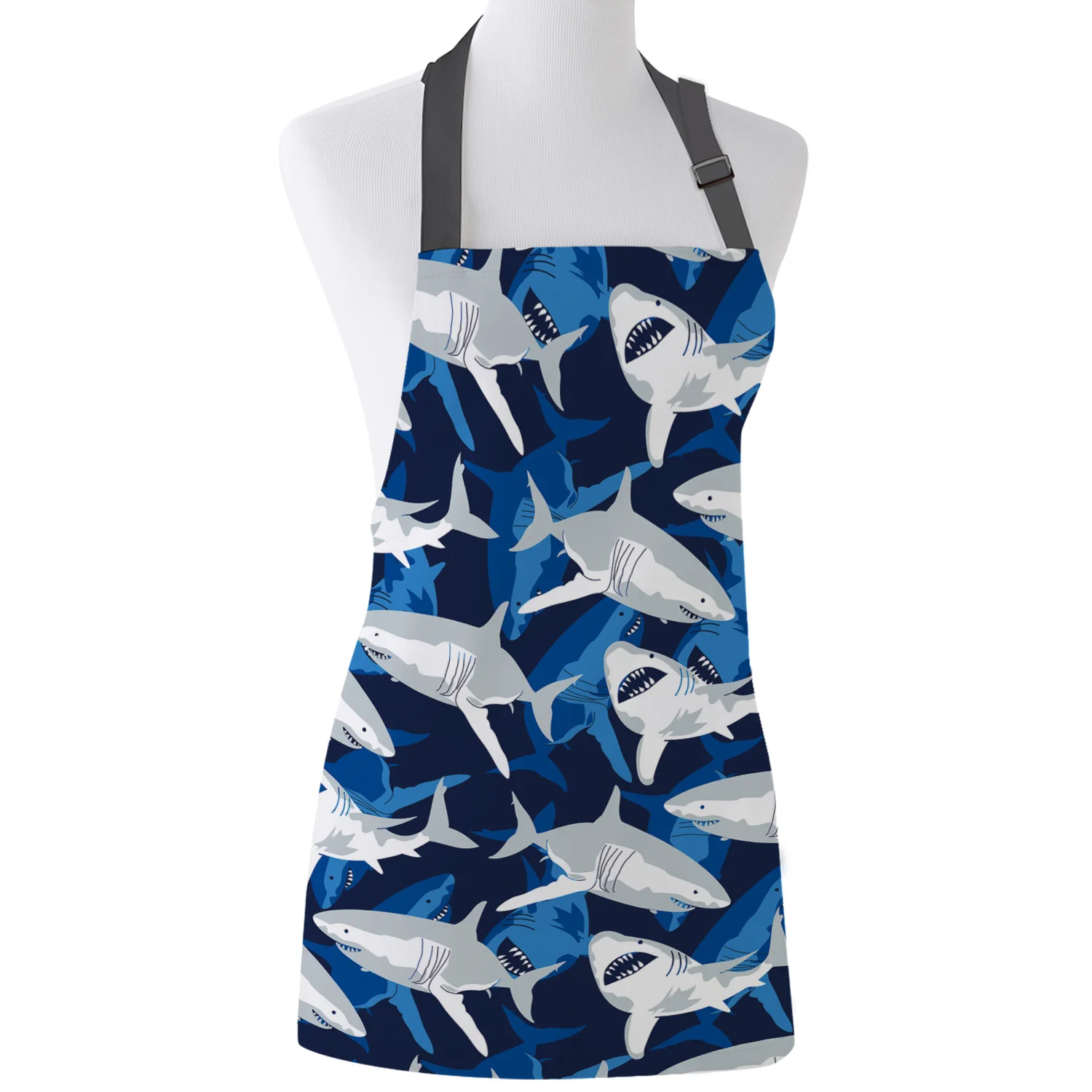 

Животный тематический синий фартук с рисунком акулы для взрослых и детей, нагрудники для домашней кухни, выпечки, ресторана, женские фартук...