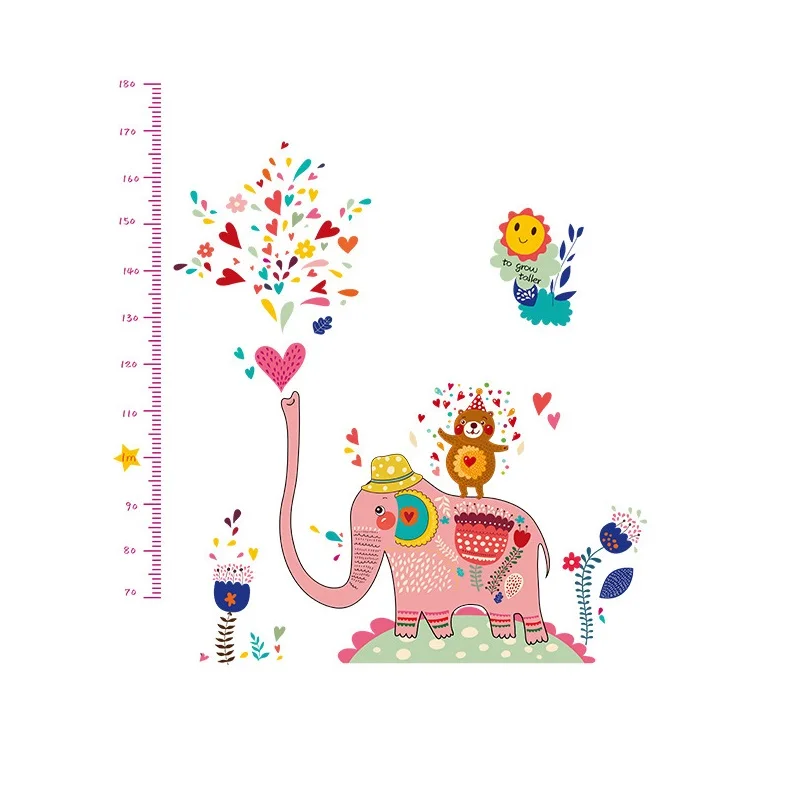 Children's Height Measurement Wall Stickers Funny Elephant Scale Decals Kids Room Nursery Removable Home Decor Wallpaper | Дом и сад