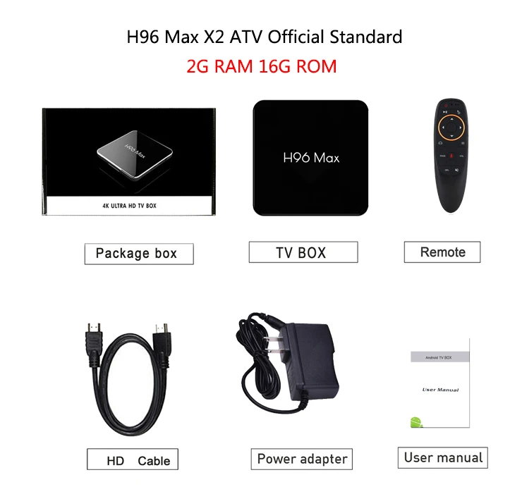 ATV 2GB 16GB H96 Max X2 ТВ приставка Android 9,0 2,4G/5G Wifi USB3.0 H.265 4K Ultra HD 3D BT LAN 2G 16G/4G 32G/4G 64G Amlogic S905X2 - Цвет: ATV 2GB 16GB
