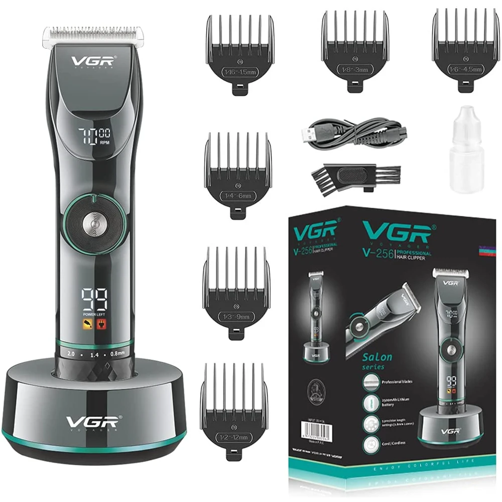 

Base Professional Hair Clipper Man Suit Trimmer Beard LCD Wireless Charging Haircut Machine for Beard VGr Brand V-256 Comb Care