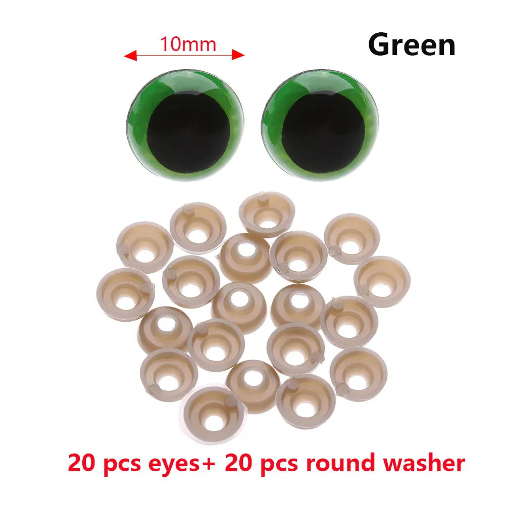 10mm 20 шт./пар 8/10/мм 7 цветов круглые пластиковые куклы безопасные глаза медведь животные блестящие аксессуары для глаз куклы части игрушки с шайбой - Цвет: 10mm