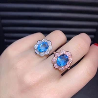 kjjeaxcmy boutique jewelry 925 sterling silver inlaid natural blue topaz necklace ring female two piece set support detection