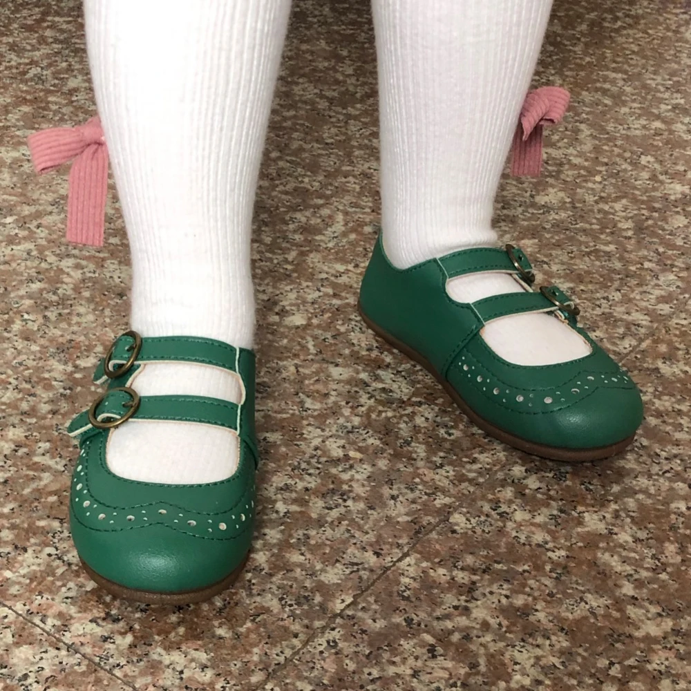 Детские лоферы в стиле ретро с мягкой подошвой туфли принцессы из искусственной